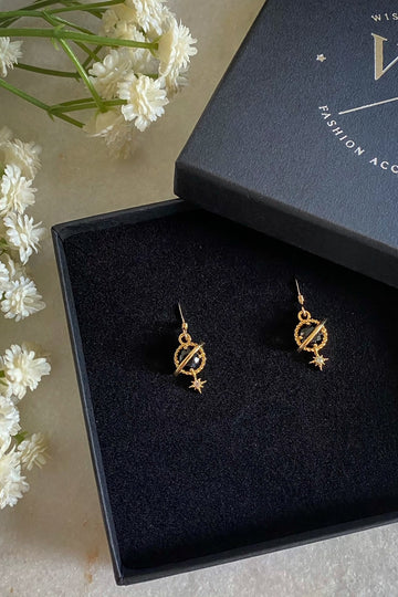 Orion Black Planet and Star Earrings Wisteria London